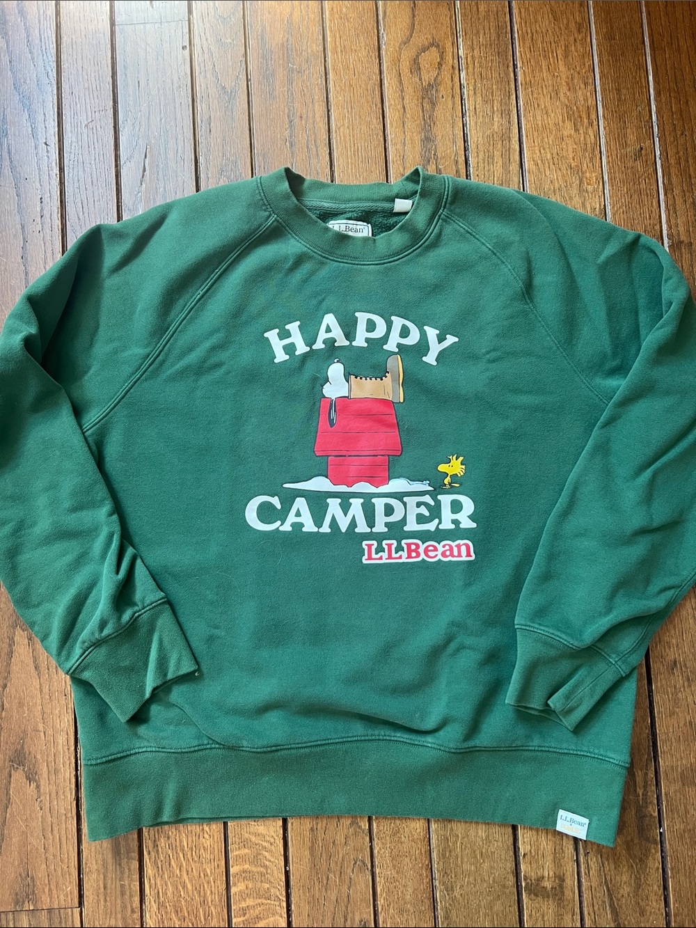 L.L. Bean Green Snoopy Happy Camper Crewneck Sweatshirt Size Large EUC